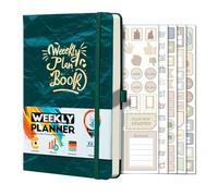 Apradas A5 Weekly Planner Notebook, Undated To Do List Notebook with 5 Stickers, for Family Work School, 21.2 * 14.8CM (Green)