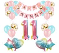 Apradas Baby Girl 11th Birthday Decor Gradient color Age 11 Balloons with Happy Banner for showers Eleventh Party Supplies Girls Boys (11st-Birthday), Medium (BL-248)
