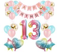 Apradas Baby Girl 13th Birthday Decor Gradient color Age 13 Balloons with Happy Banner for showers Thirteenth Party Supplies Girls Boys (13rd-Birthday), Medium (BL-248)