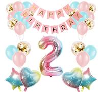 Apradas Baby Girl 2nd Birthday Decorations Gradient Color Age 2 Birthday Balloons with Happy Birthday Banner for Baby Showers Second Birthday Party Supplies for Girls Boys (2nd-Birthday)