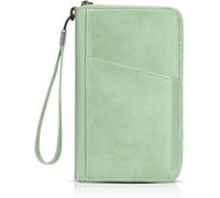 Apradas Family Passport Holder Travel Wallet Green - RFID PU Leather Travel Document Holder for Men Women - Large Capacity Passport Wallet with Cards ID Window Ticket Slots (Green)