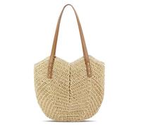 Apradas Straw Beach Bag for Women, Summer Straw Tote Bag Handbag with Zip Leather Handles, Retro Handmade Boho Casual Woven Travel Holiday Shoulder Bags for Beach (Beige)
