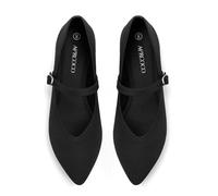 AprCoco Flats for Women Knit Pointed Toe Ballet Flat with Ankle Strap Washable Casual Womens Shoes Comfort Office, Black, 6 UK