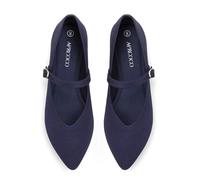 AprCoco Flats for Women Knit Pointed Toe Ballet Flat with Ankle Strap Washable Casual Womens Shoes Comfort Office, Navy, 4.5 UK
