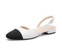 AprCoco Slingback Flats for Women 2.0 Square Toe Two Toned Flats Wedding Shoes Low Heel Pumps for Women, White, 7.5 UK