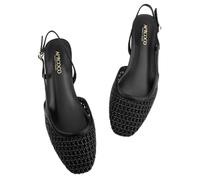 AprCoco Slingback Flats for Women 2.0 Square Toe Two Toned Flats Wedding Shoes Low Heel Shoes for Women, Black Woven, 7 UK