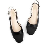 AprCoco Slingback Flats for Women 2.0 Square Toe Two Toned Flats Wedding Shoes Low Heel Shoes for Women, All Black, 5 UK