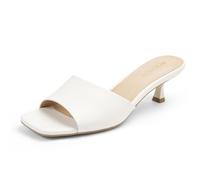 AprCoco Women Kitten Heels Sandals Low Heels Square Open Toe One Band Slip-On Heeled Mules Comfortable Dressy Vacation Sandals, White, 6 UK