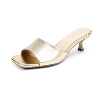 AprCoco Women Kitten Heels Sandals Low Heels Square Open Toe One Band Slip-On Heeled Mules Comfortable Dressy Vacation Sandals, Gold, 9 UK