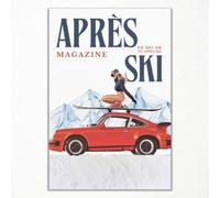 Apres Ski Canvas Wall Art, Trendy Magazine Cover Poster, Vintage Winter Snow Mountain Picture, Funky Ski Girl and Car Print, Fashion Skiing Art for Ski Lodge Party Wall Decor 12x16in Unframed