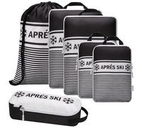 Apres Ski Compression Packing Cubes for Travel 6PC Set, Suitcase Organizer & Space Saver Bags for Luggage with Drawstring Backpack, Apres Ski Bags