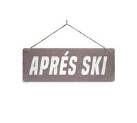 Apres Ski Grey - No Holes Sticky Pads Metal Sign Horizontal - Vintage worn rusty look print holiday slopes alpes skiing snowboarding