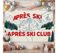 Après Ski Mountain Quote Skier Winter Backdrop Banner 83x59 Inch | Mountain Landscape, Photography Backdrop, Champagne Toast, Retro Line Art, Winter Vacation Theme, Ski Resort Aesthetic