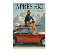 Après Ski Vintage Skiing Poster, Minimalist Wall Art, Mountain Travel Prints, Snow, Ski Trip Home Decor, A4 (Print Only) - 29.7x21cm