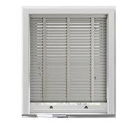 Aprica Venetian Faux Wood PVC Window Blinds with Wooden Grain Finish - Colour Light Grey with Tape Joins and 50mm Depth Slats - Trimmable (105cm Width x 160cm Drop)