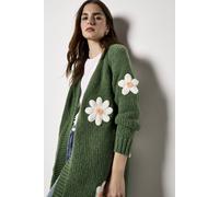 Apricot 3D Daisy Chunky Knit Cardigan In Green Green