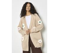 Apricot 3D Daisy Chunky Knit Cardigan In Stone Stone 12