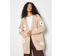 Apricot 3D Daisy Chunky Knit Cardigan In Stone Stone