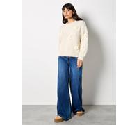 Apricot Women's 3D Daisy Embellished Oversized Jumper in Cream | Size: 10