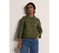 Apricot 3d Floral Embroidered Crop Shirt, Green, Size L, Women Green