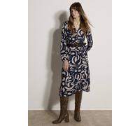 Apricot Abstract Brushstroke Midi Dress In Navy Navy