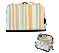 Apricot and Pale Blue Straight Stripe Pattern Pencil Case Large Capacity Makeup Bags Stationery Organizer for Man High School estuche para lápices