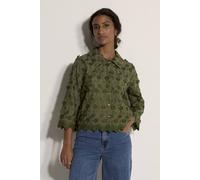 Apricot Applique Flowers Cropped Shirt In Khaki Khaki