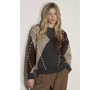 Apricot Women's Argyle Diamond Colour Block Jumper in Brown | Size: 16 Apricot Brown 16