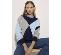 Apricot Women's Argyle Diamond Colour Block Jumper in Navy | Size: 14 Apricot Navy 14