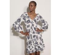 Apricot Bell Sleeve Smocked Waist Dress, Blue, Size Xl, Women Blue