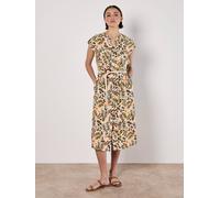 Apricot Belted Leaf Print Midi Shirt Dress In Stone Stone 8