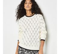 Apricot Blanket Edge Stitch Pointelle Oversized Jumper WHITE & BLACK 2XL