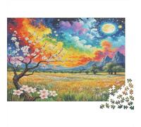 Apricot Blossom Paper Orca Killer Whale with Rainbow And Cherry Tree Jigsaw Puzzle Set for Adults Educational Gift Relaxing Activity 38x26cm/1000pcs