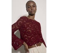 Apricot Women's Boho Floral Cotton Crochet Top in Burgundy | Size: 10
