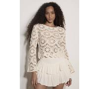 Apricot Boho Floral Cotton Crochet Top In Stone Stone