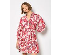 Apricot Boho Painterly Sarsa Print Dress, Pink, Size M, Women Pink