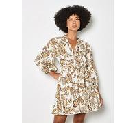 Apricot Boho Painterly Sarsa Prnt Dress, Cream, Size S, Women Cream