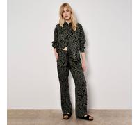 Apricot Bold Leaf Linen Mix Elasticated Wide Leg Trousers KHAKI,BLACK SIZE 18