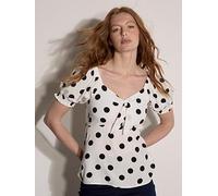 Apricot Bold Polka Dot Tie Front Milkmaid Top, White, Size Xl, Women White