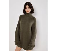 Apricot Women's Boucle Knit Fisherman Jumper Mini Dress in Khaki | Size: 14 Apricot Khaki 14