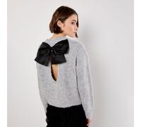 Apricot Bow Back Lurex Fuzzy Jumper GREY 2XL