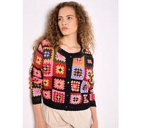 Apricot Bright Crochet Squares Cardigan, Black, Size S, Women Black