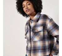 Apricot Brushed Plaid Cropped Jacket BLUE SIZE 14