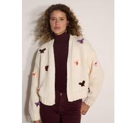 Apricot Butterfly Stitch Open Cardigan, Cream, Size L, Women Cream