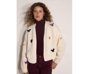 Apricot Butterfly Stitch Open Cardigan, Cream, Size M, Women Cream