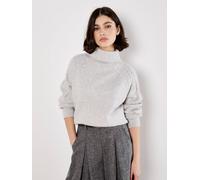 Apricot Women's Cable Knit Roll Neck Jumper in Grey | Size: 16 Apricot Grey 16