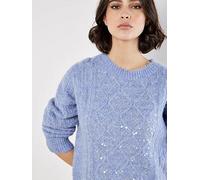 Apricot Cable Sequin Panel Jumper, Blue, Size S, Women Blue