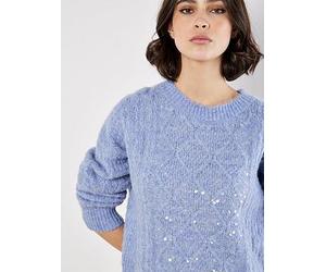 Apricot Cable Sequin Panel Jumper, Blue, Size Xl, Women Blue