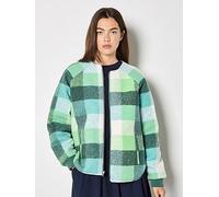 Apricot Check Fleece Reversible Quilted Jacket, Green, Size S, Women Green