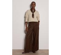 Apricot Check Print Tailored Wide-Leg Trousers In Brown Brown